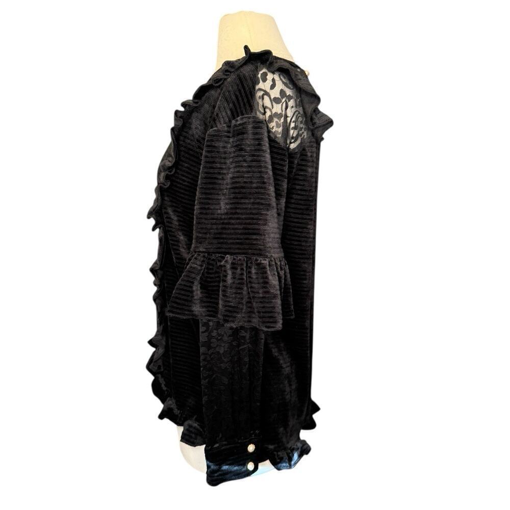POL NEW Black Velvet Lace Victorian Style Top Small Ruffles Cosplay Whimsy Goth - Picture 3 of 9